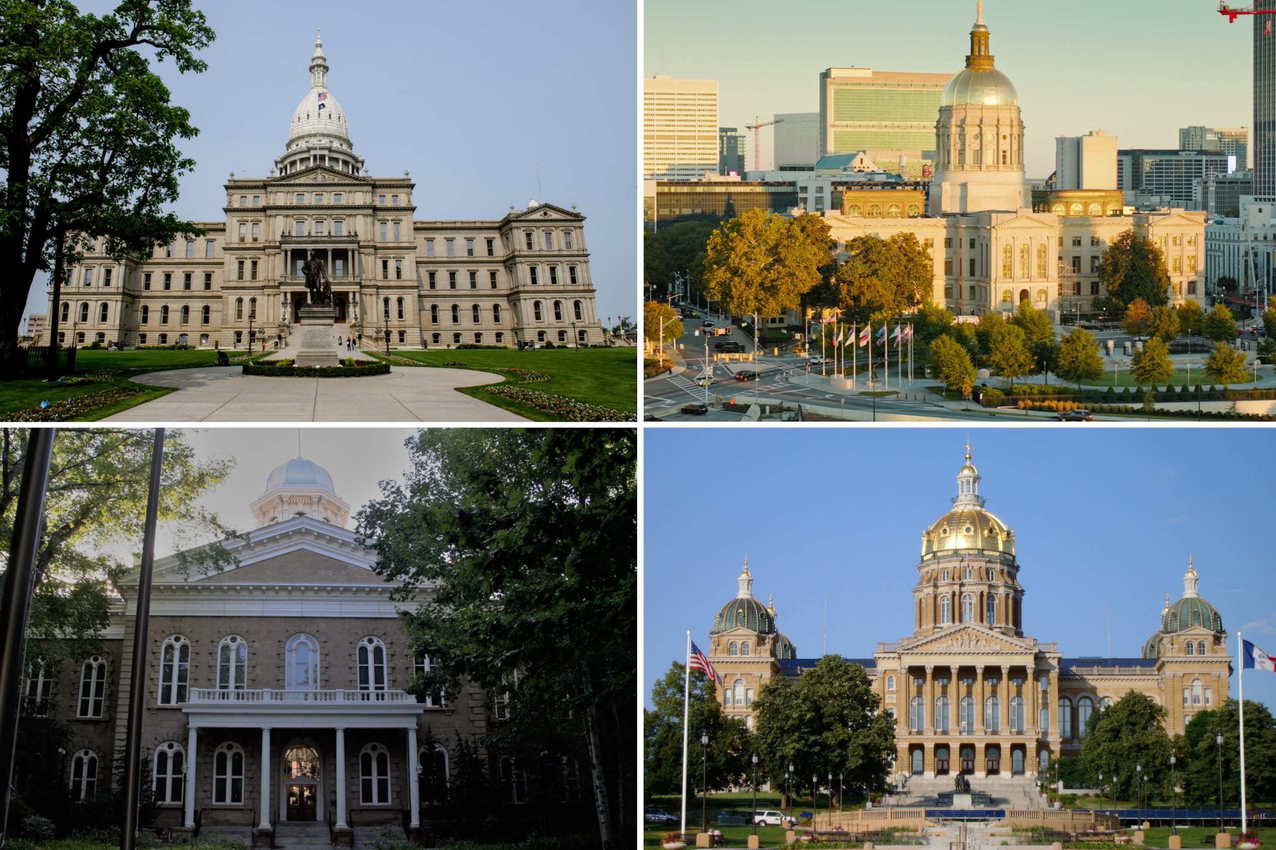 Four different U.S. state capitol buildings in one collage.
