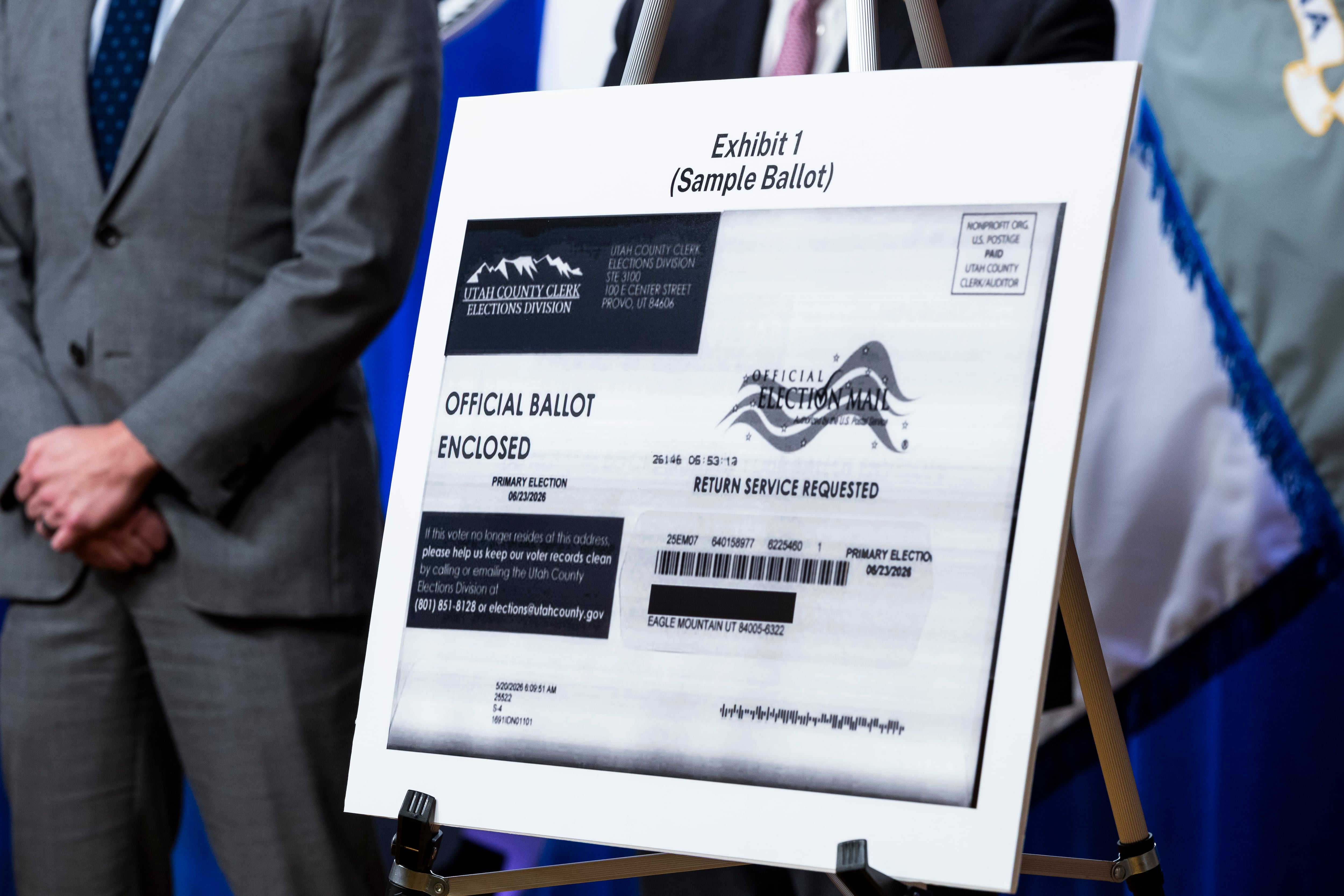 A sample ballot is on display.