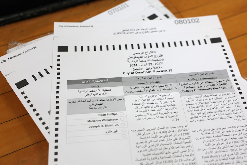 An election ballot in English and Arabic.