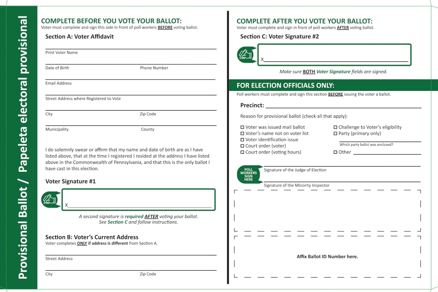 A green and white square ballot.