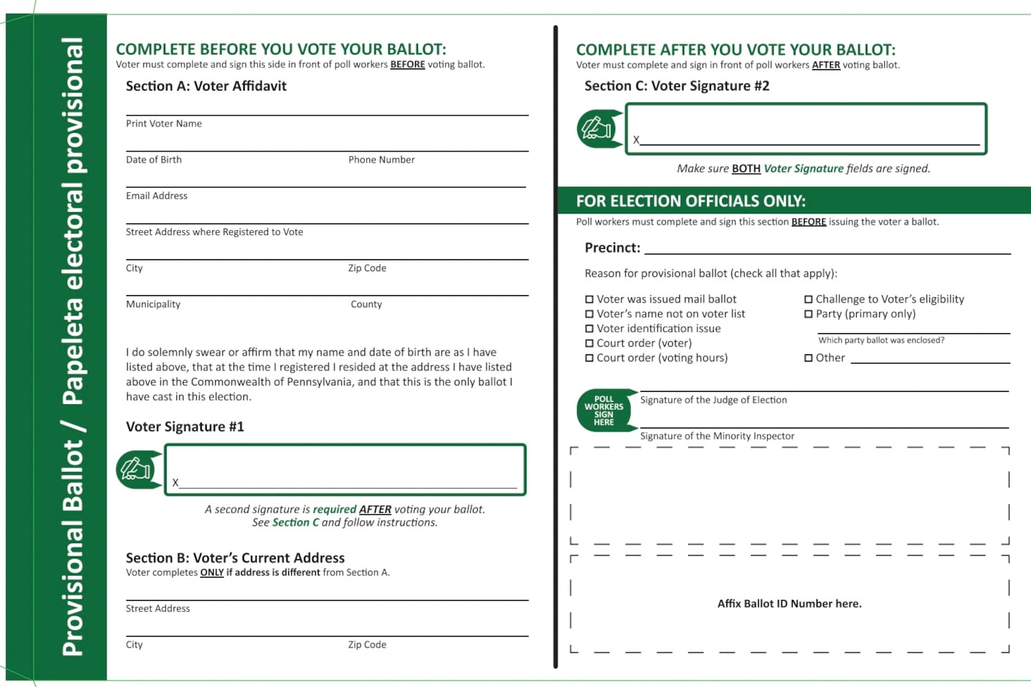 A green and white square ballot.