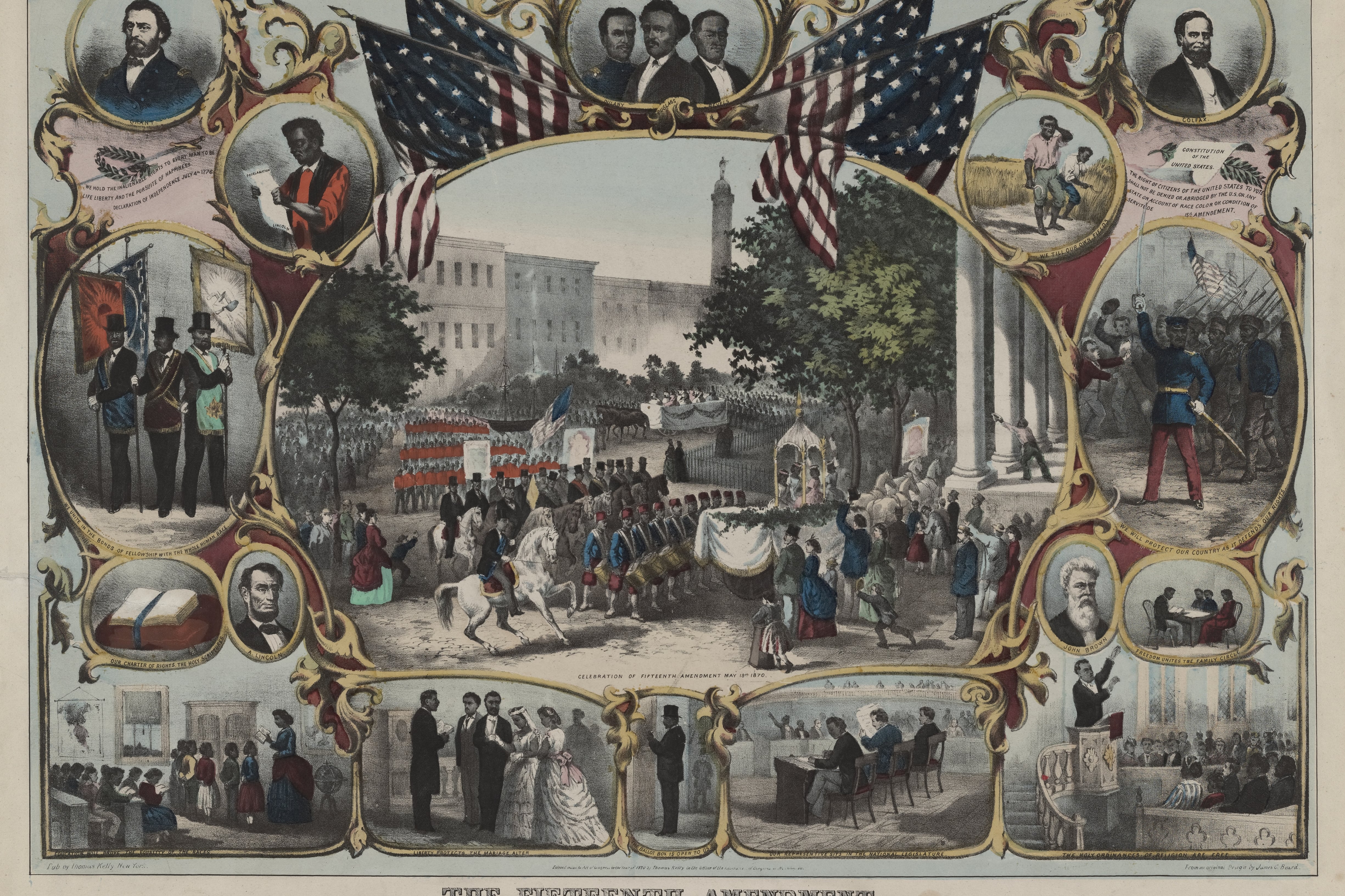 A poster with several historic scenes.