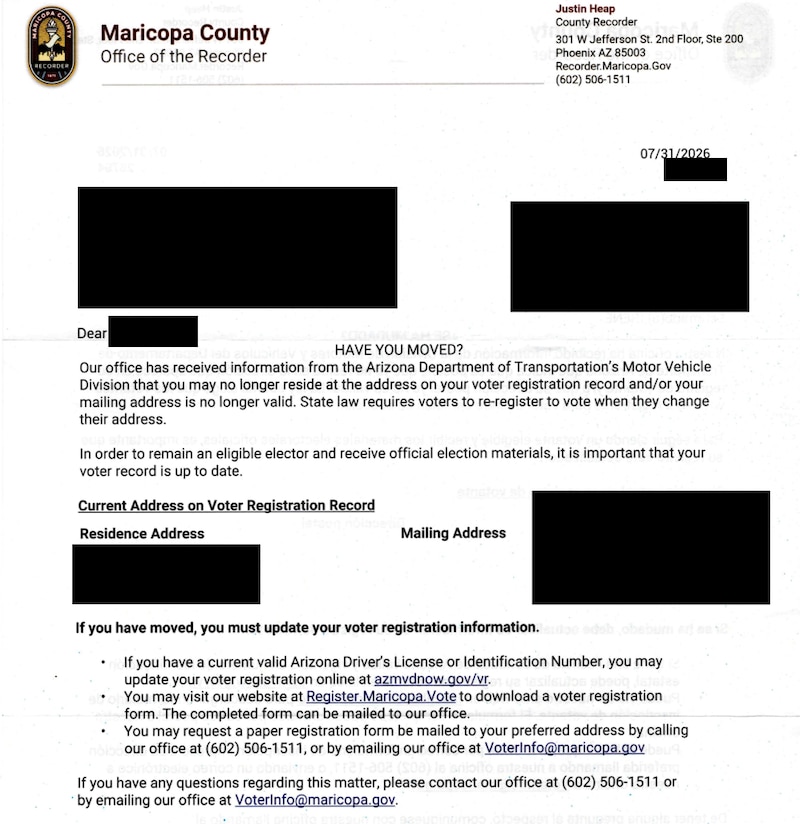 A screen grab of a Maricopa County official letter.