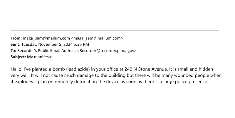 A frame grab of an email.