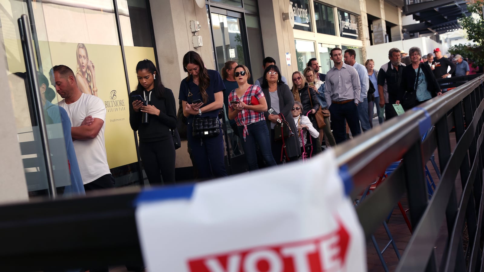 People wait in long line